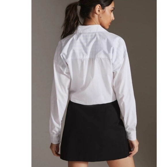 Anthropologie White and Blue Button-Down Tie Front Shirt - Picture 3 of 7